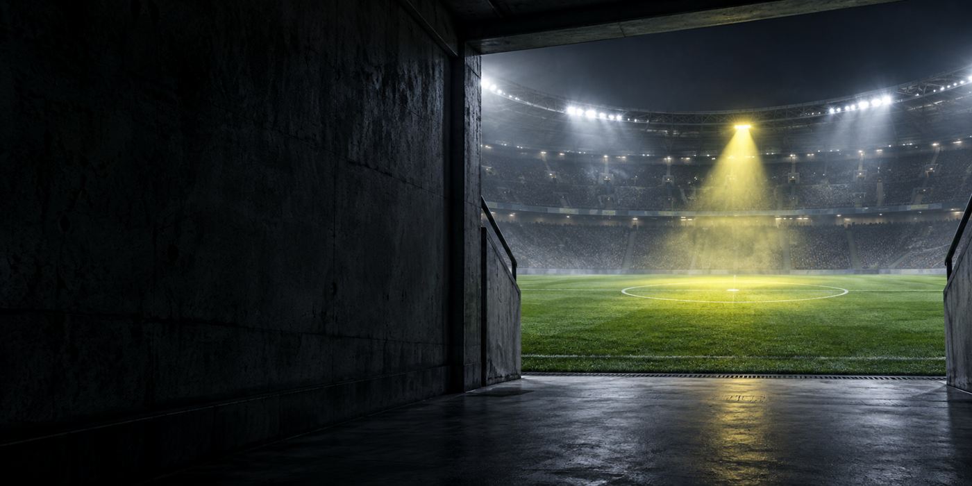 Rótulo Bono de bienvenida 50 € sobre un estadio de fútbol iluminado de noche